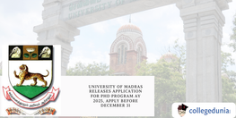 University of Madras Releases Application