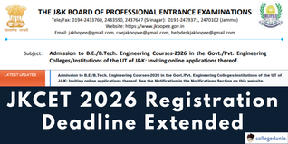 JKCET 2026 Registration Deadline Extended to April 3; Apply @jkbopee.gov.in