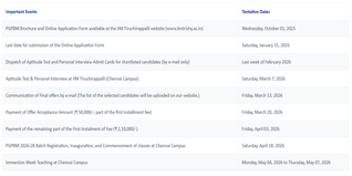 IIM Trichy Releases MBA Admission Schedule 2026-28; Application Open till January 31