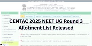 CENTAC Puducherry NEET UG Round 3 Allotment List 2025 Released @centacpuducherry.in; Document Verification by Nov 8