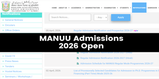 MANUU Admission 2026-27 Opens: Last Date April 5; Fees From ₹3,300-₹11,500