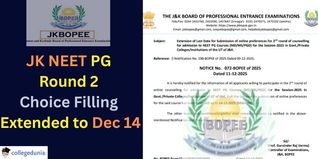 JK NEET PG Round 2 Choice Filling Extended to Dec 14; Get Details Here