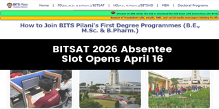 BITSAT 2026 Absentee Slot Booking to Begin April 16; Exam on April 19