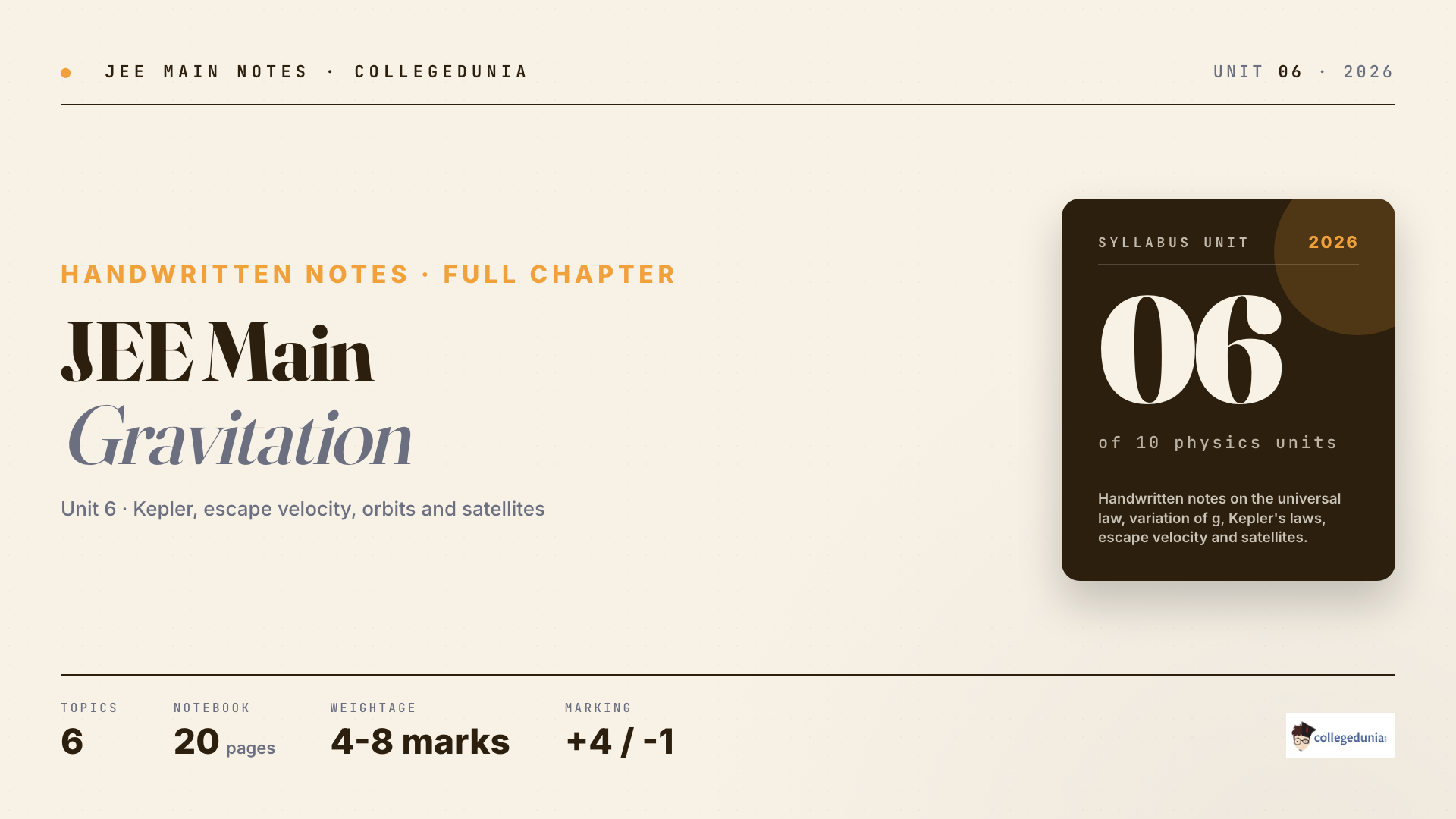 JEE Main Physics Gravitation Orbital Motion and Satellites Handwritten Notes