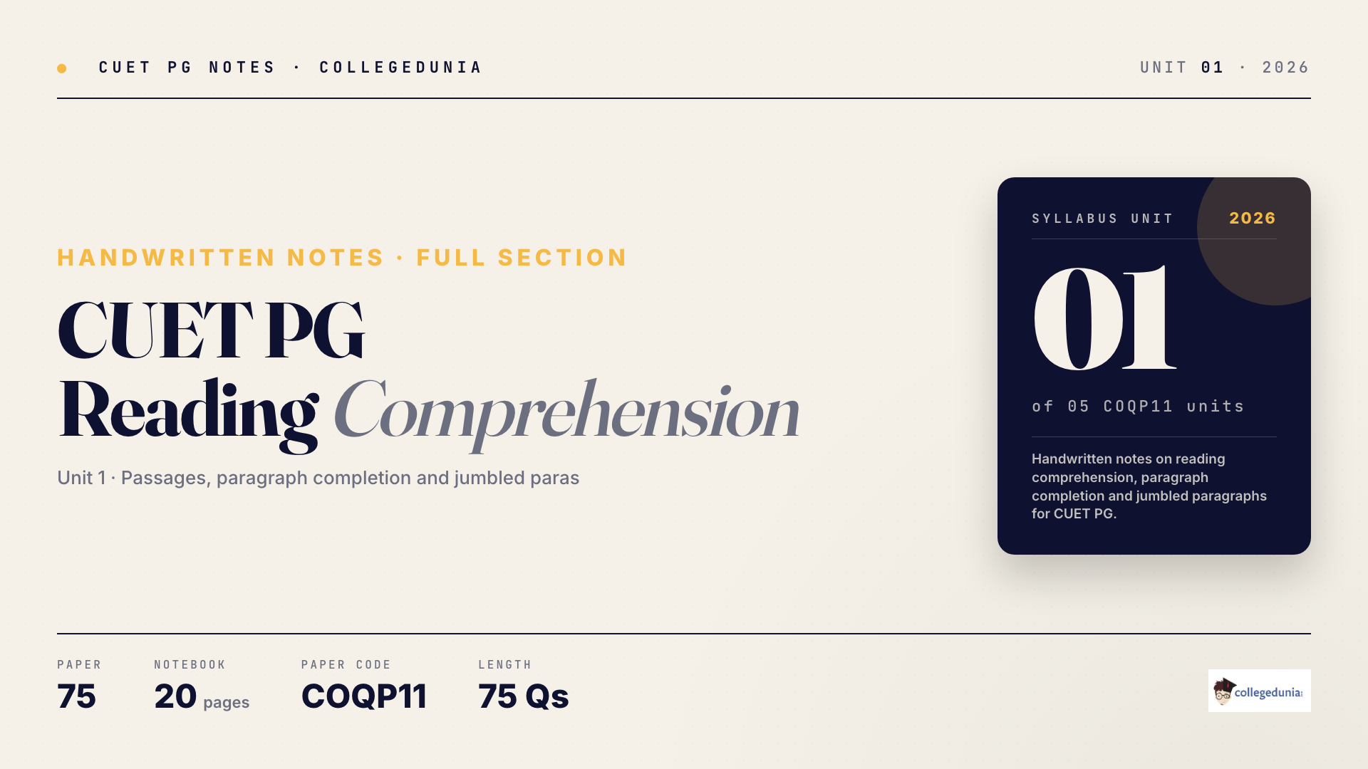 CUET PG General Paper Reading Comprehension Handwritten Notes