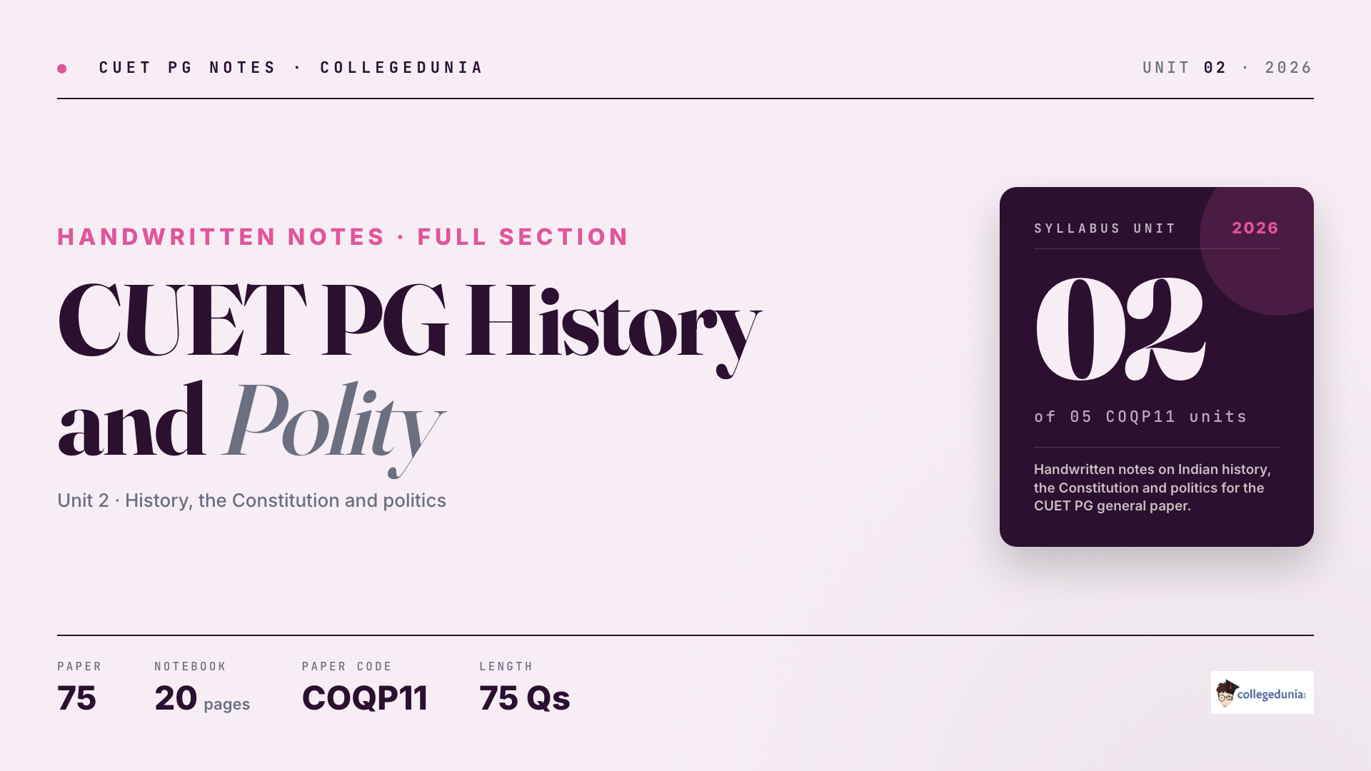 CUET PG General Paper History Constitution and Politics Handwritten Notes