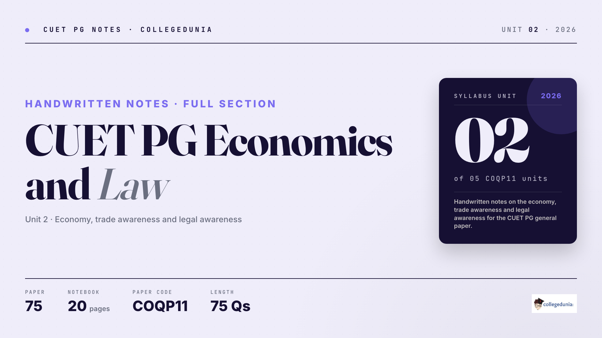 CUET PG General Paper Economics Trade and Legal Awareness Handwritten Notes