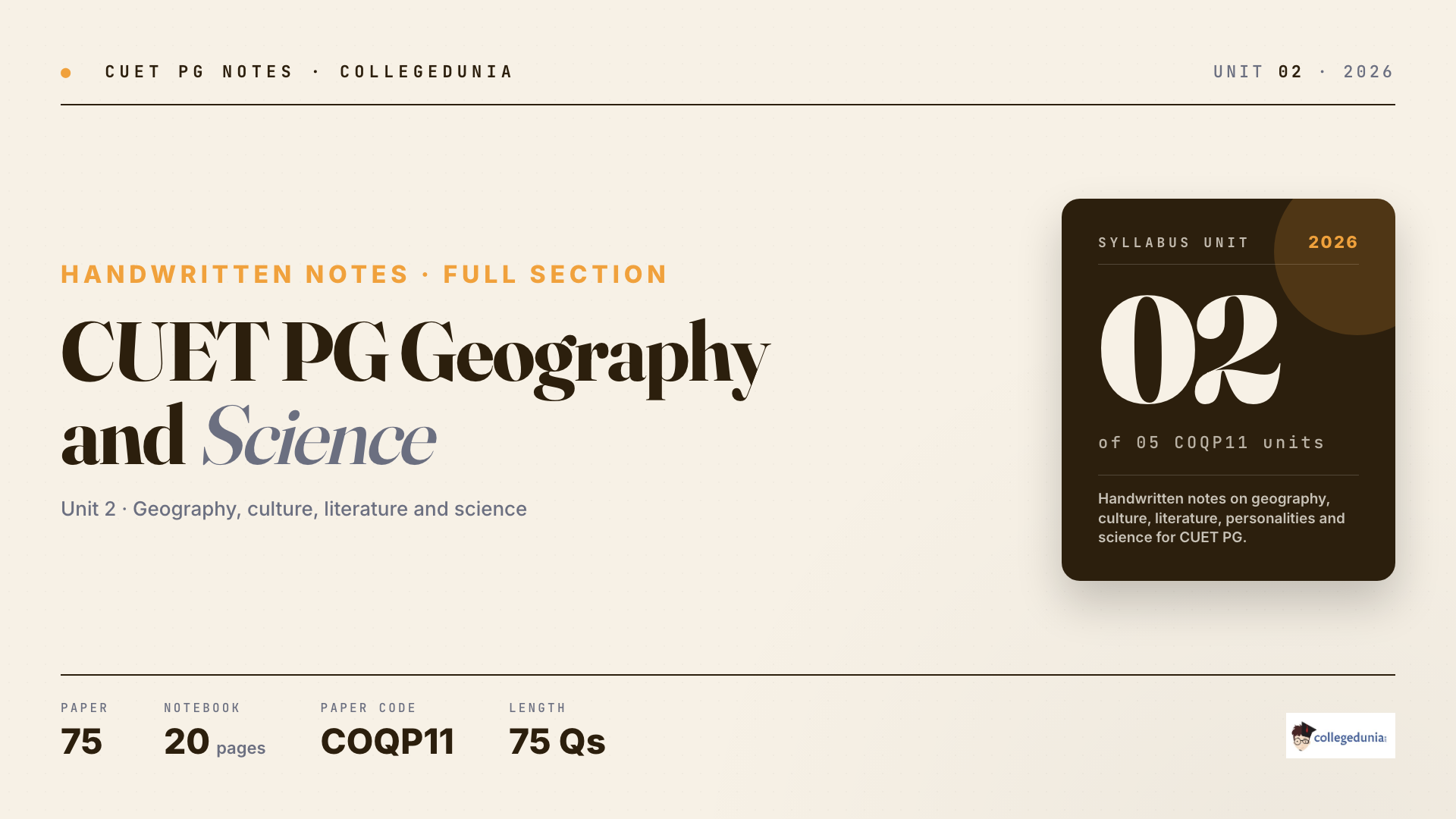 CUET PG General Paper Geography Culture and Science Handwritten Notes