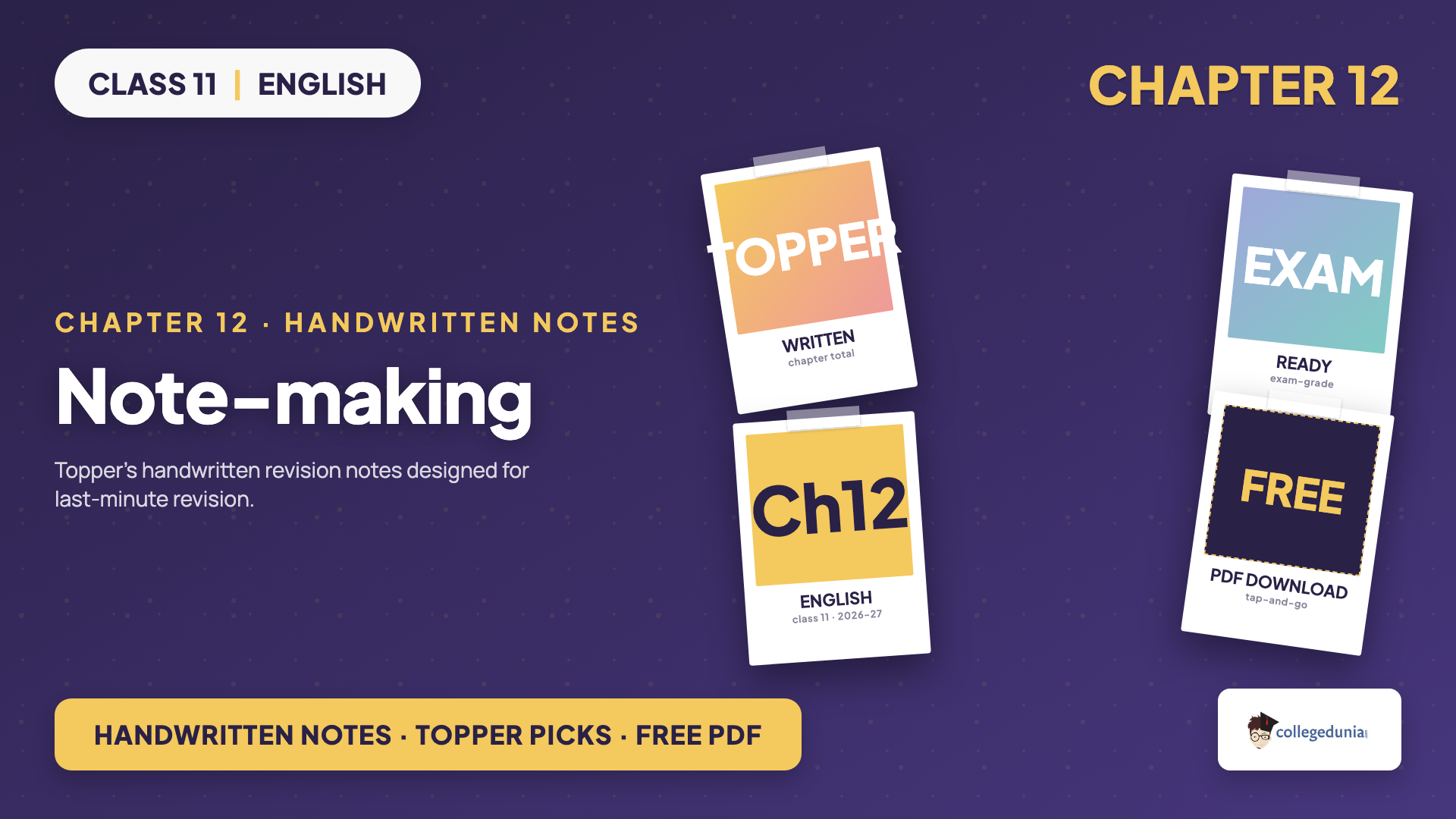Class 11 English Hornbill Chapter 12 Note-making handwritten notes free PDF download for the 2026-27 session