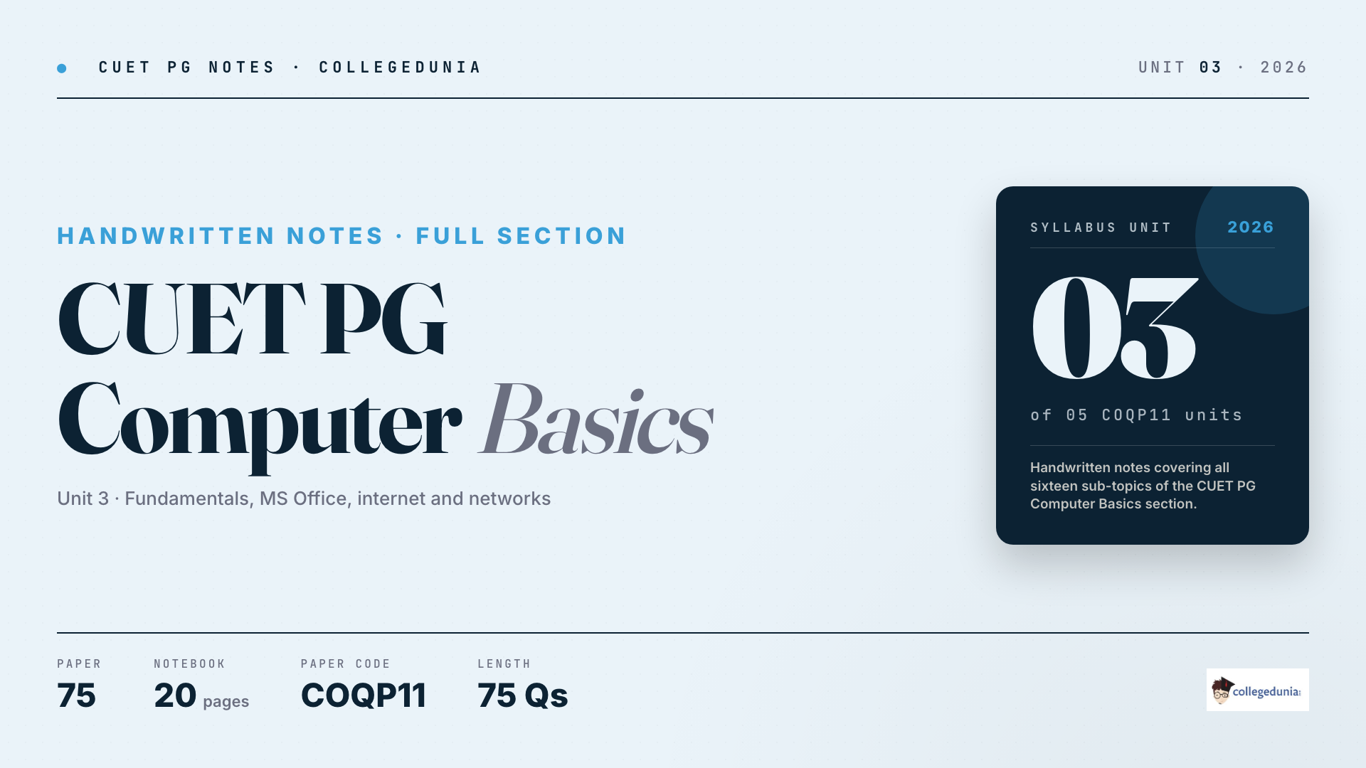 CUET PG General Paper Computer Basics Handwritten Notes