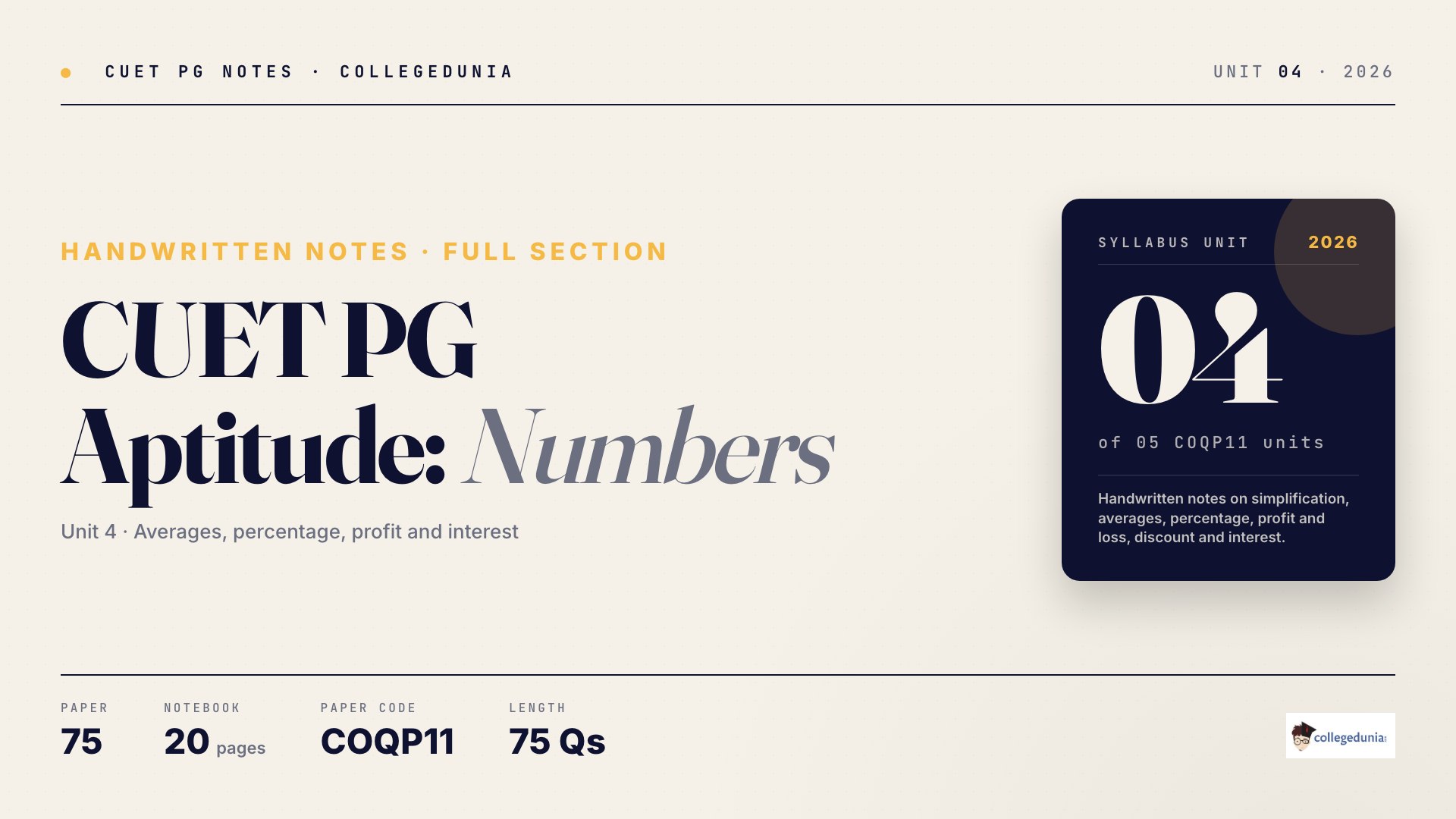 CUET PG General Paper Numbers Percentage and Interest Handwritten Notes