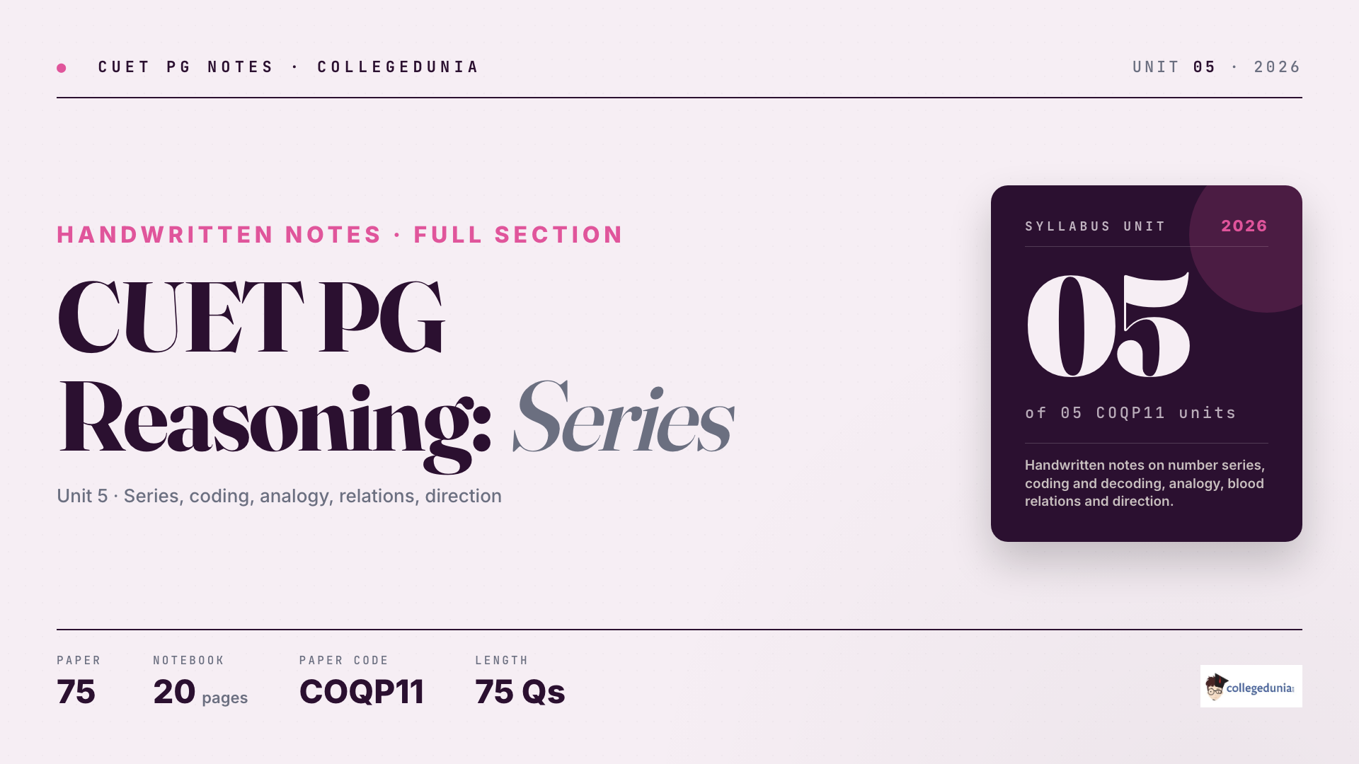 CUET PG General Paper Series Coding and Blood Relations Handwritten Notes