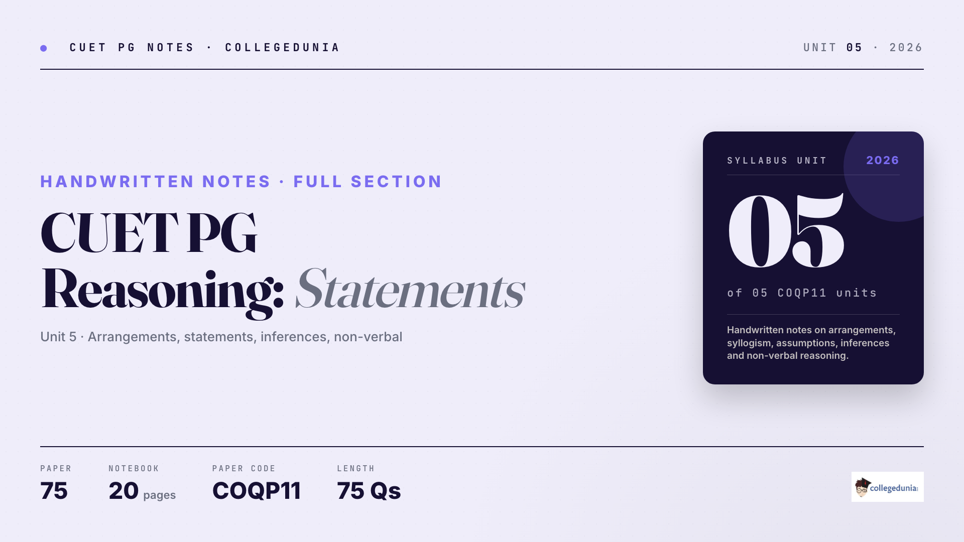 CUET PG General Paper Arrangements and Statements Handwritten Notes