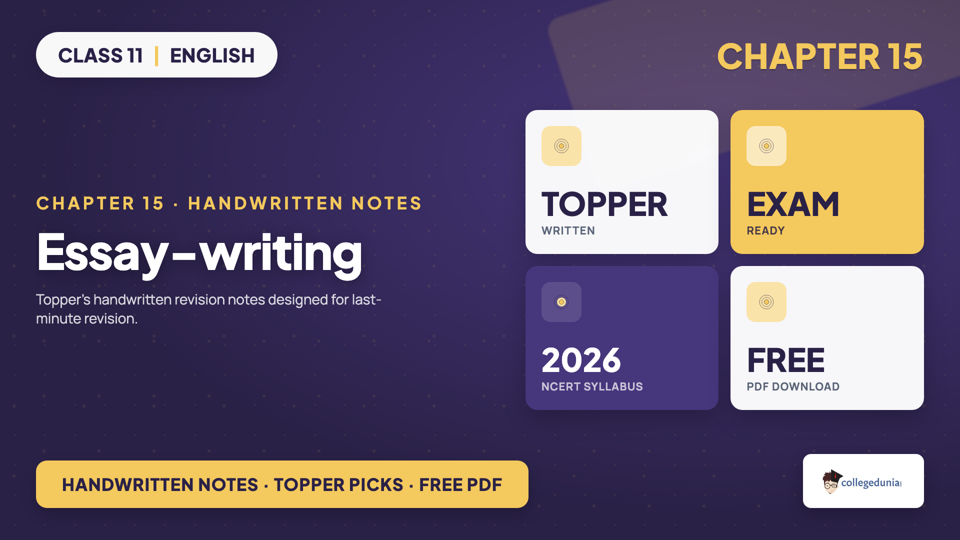 Class 11 English Hornbill Chapter 15 Essay-writing handwritten notes free PDF download for the 2026-27 session