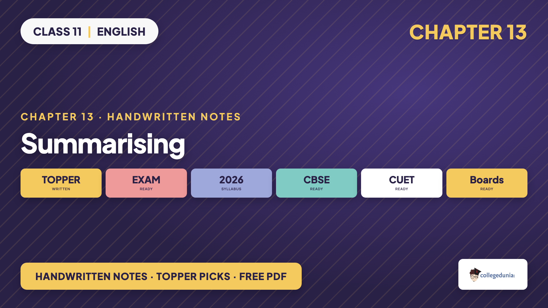 Class 11 English Hornbill Chapter 13 Summarising handwritten notes free PDF download for the 2026-27 session