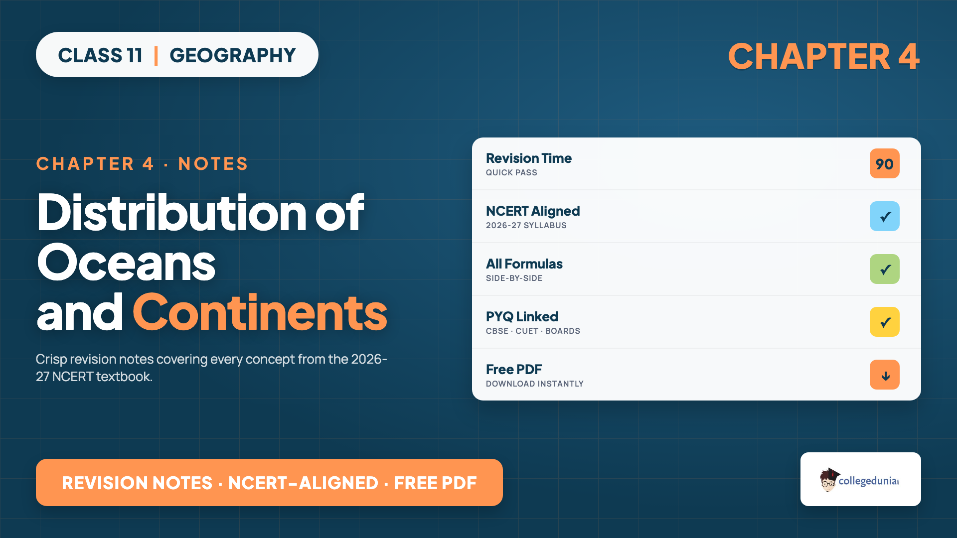 Class 11 Geography Chapter 4 Distribution of Oceans and Continents Notes cover image