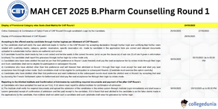 MAH CET 2025 B.Pharm Counselling Round 1 Ongoing; Provisional Seat Allotment List Expected by September 29