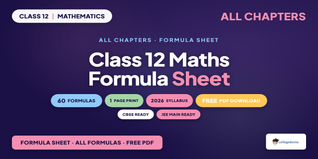 Class 12 Maths Formula Sheet - Free PDF Download
