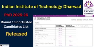 IIT Dharwad PhD 2025-26 Round 1 Shortlisted List Released @iitdh.ac.in; Check Direct Link Here