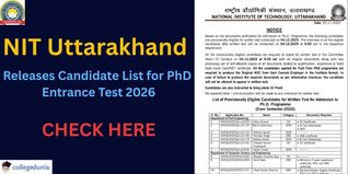 NIT Uttarakhand Releases Candidate List for PhD Entrance Test 2026 @nituk.ac.in, Exam on December 4