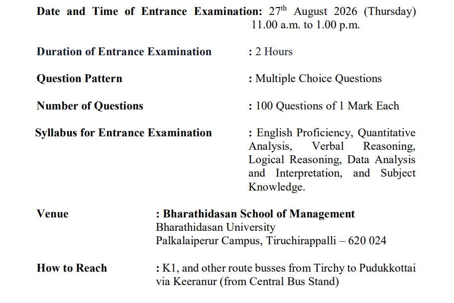 BDU MBA Common Entrance Exam 2026 Key Details