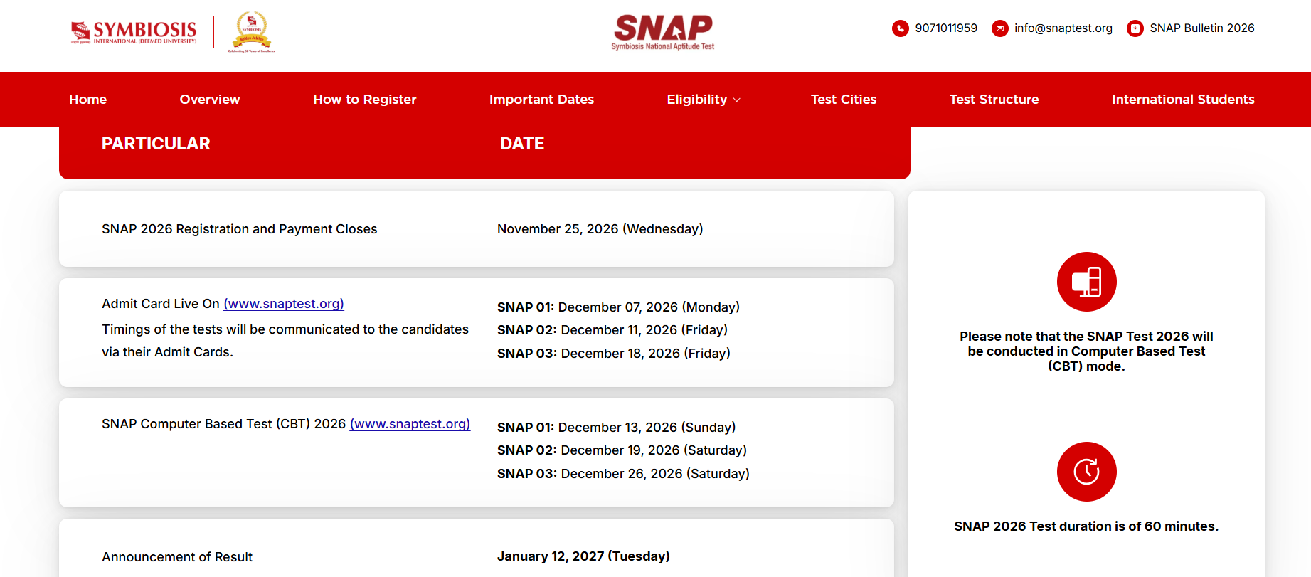 SNAP 2026 Important Dates
