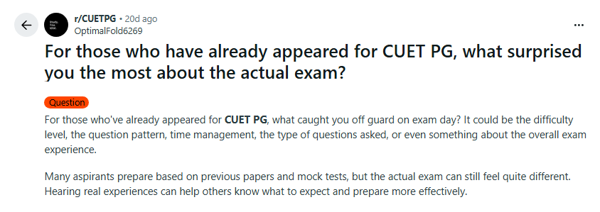 CUET PG Exam Pattern 2027: Reddit Discussion